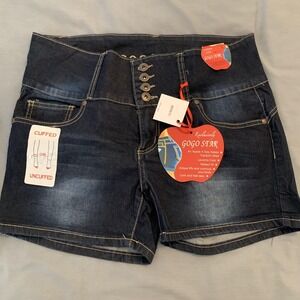 GOGO STAR Shorts Juniors 13 Blue Denim Hot Pants High Rise Shaping Cuffed